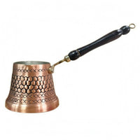 Tinned Interior Turkish Coffee Pot Wooden Handle Copper Cezve Hanging Loop Engraved Copper Pot Stovetop Use for Heating Drinks