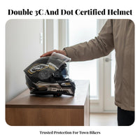 Full Face Four-Season DOT Approved Motorbike Helmet Removable and Washable Liner Impact-Resistant Gear for Men, Winter Riding, Road Travel