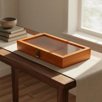 Wooden Box with Clear Lid Metal Latch Closure Wood Box with Glass Top Craft Supply Sleek Polished Finish for Collectors