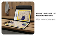 Portable Attachable Soccer Board Double-Sided Foldable Basketball Strategy Clipboard Zippered Case for Practice Sessions, Game Day
