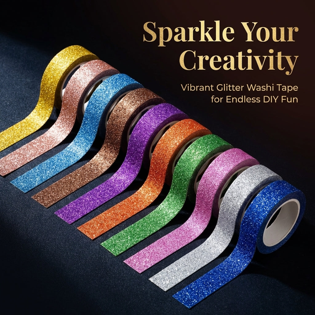 AGU Glitter Washi Tape Set, Sparkle Rolls for Scrapbooking Decoration, DIY Enthusiasts Craft Supplies, 15mm Wide, 10m Length