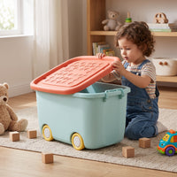 Large Capacity Kids Toy Storage Box with Lid, Stackable Plastic Organizer for Clothes Snacks