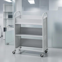 Open-Shelf Shelf Three-Tier Book Trolley Steel Metal Book Trolley Wheeled Rectangular for Libraries, Archives