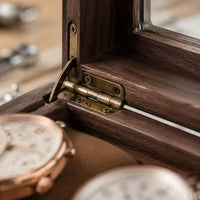 Walnut Watch Box Cushioned Slots Glass Lid Watch Box Velvet Velvet-Lined
