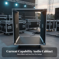 Heavy-Duty Construction 12U Rolling Audio Rack Reinforced Corners 16U Sound Equipment Case Lockable Portable Amplifier Mixer Cabinet Waterproof for Musicians, DJs, Live Performance, Stage, Touring