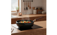 Cast Iron Wok with Wooden Lid Heat Retention Wok with Wooden Lid Even Heating Cookware for Stovetop