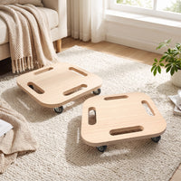 2 Pieces Wooden Sliding Discs with Wheels Wheeled Sliding Exercise Disc Discs Versatile Fitness Sliders for Home Gym, Apartment Workouts