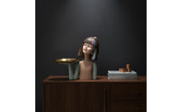 Girl Bust with Tray Golden Statue with Tray Low-Profile Jewelry Holder for Vanity, Entryway, Living Room