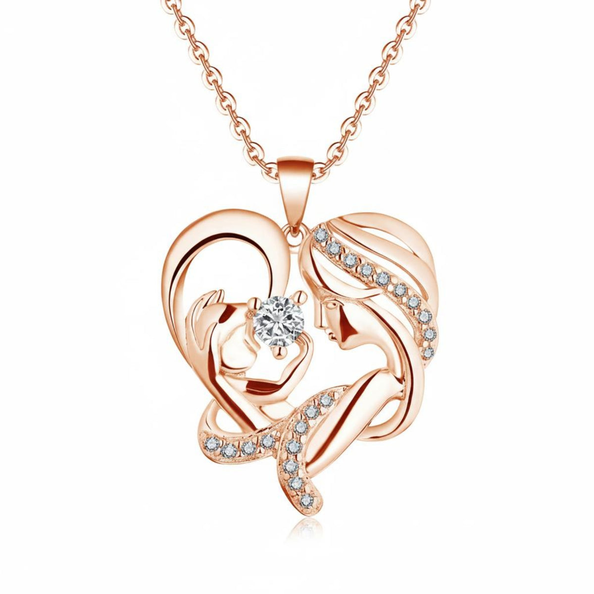 Micro-Inlay Zircon Mom and Baby Embrace Necklace Two-Tone Design Mother's Love Necklace for Mothers, New Moms, Women
