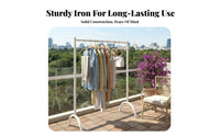 Sturdy and Long-Lasting Floor Standing Clothes Rack Space Saving Metal Clothing Display Stand Stable Arched Feet Metal Garment Display Stand High-Temperature Baked Paint for Shopkeepers, Homeowners, Balcony, Walk-in Closet, Thrift Shop, Entryway