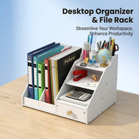 Desktop File Organizer Rack with Storage Box, Stackable Document Holder for Office Workers, Vertical Filing System for Workspace Organization