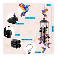 Outdoor Hummingbird Wind Chime Porch Wind Chime with Bells Balcony Hanging Bell Decoration Colorful for Gardeners