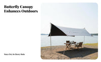 Protection Hexagonal Camping Tarp Rainproof Butterfly Canopy Tent Portable Waterproof Camping Shelter Black Vinyl Coated for Campers, Families, Picnic, Beach, Travel, Park