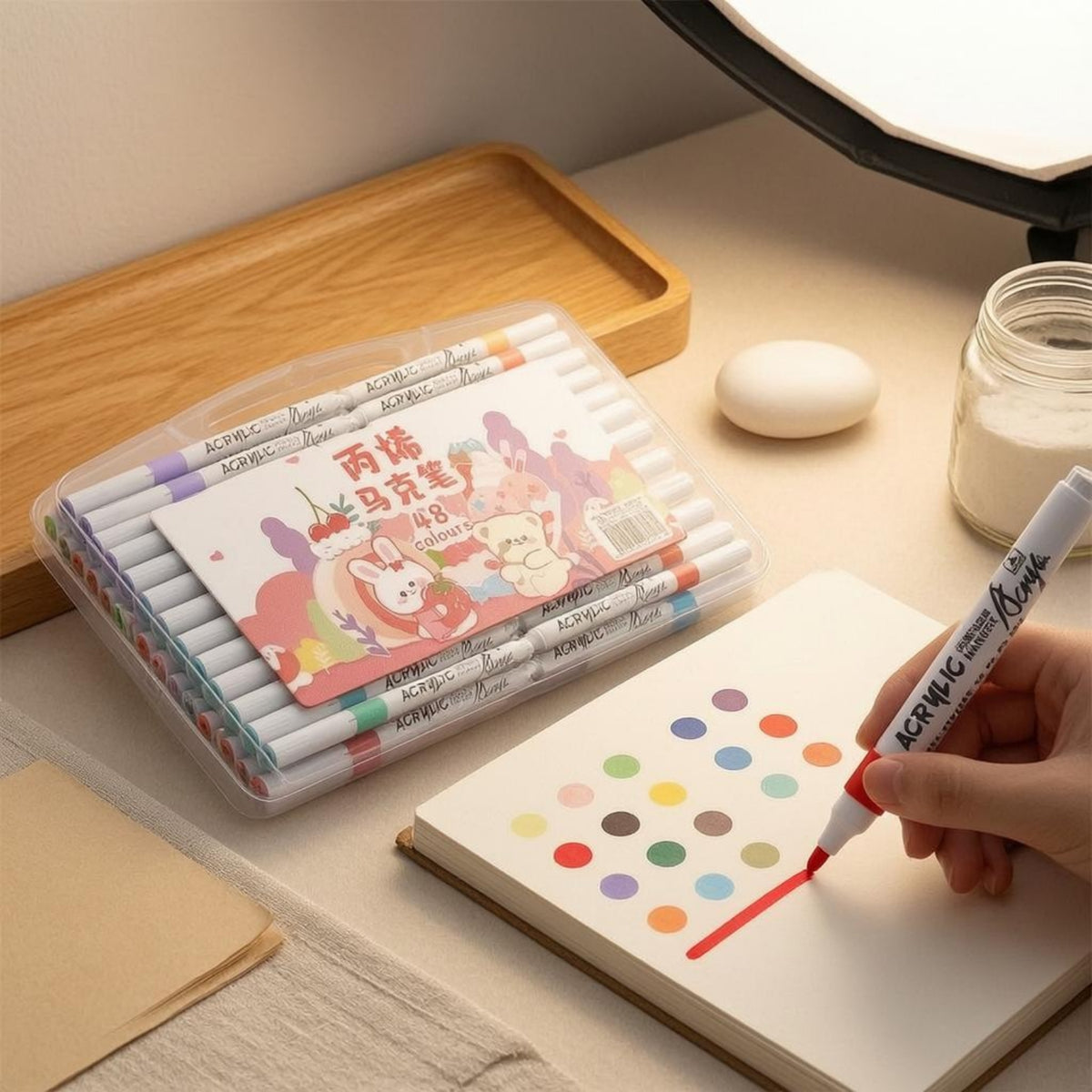 48 Pieces Acrylic Markers Organized Storage Creative Tool Colorful