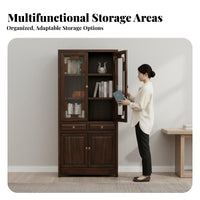 Multi-Compartment Hutch with Glass Doors Modern Chinese Design book storage unit hardwood Wood Construction shelving unit unit for Book Lovers, Collectors, Study Room