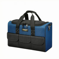 Pair Handles Rectangular Tool Bag Front Pockets Zippered Tool Bag Blue and Black Work Gear Carrier Portable for Worksite, Job Site