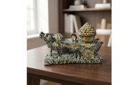Ox Statue with Cart Antique Bronze Bovine Cart Statue Detailed for Office