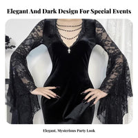 Vintage Inspired Black Lace Witch Dress Romantic Gothic Velvet Mermaid Gown Black Velvet Lace Dress for Halloween Partygoers, Goth Enthusiasts, Unconventional Fashion Fans, Cosplay Events, Costume Parties, Evening Wear, Photoshoots