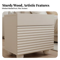 2 Drawers Fluted Drawer Nightstand Modern Design Ribbed Front End Table Spacious Storage Bedside Cabinet Curved Profile for Homeowners, Apartment Dwellers, Families, Guest Room, Small Areas, Hallway, Office