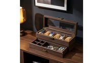 6-Slot Watch Display Case with Glass Lid Tabletop Watch Box with Drawer Clear Jewelry Drawer Organizer Safeguarding for Boutique