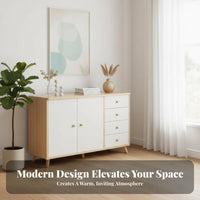 hardwood Wood Legs 2-Door 3-Drawer Cabinet Multi-Functional Sideboard Large Capacity Storage Furniture Modern Design for Apartment Dwellers, Homeowners, Families, Living Room, Bedroom, Hallway, Entryway