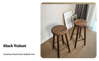 Japanese Design Backless Round Top Stool Minimalist Design Bar Chair Solid Construction Household Furniture Built-in Footrest for Homeowners, Adults, Kitchen Island, Dining Room, Cafe, Restaurant