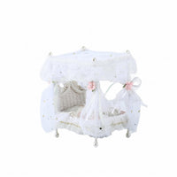 1:12 Scale Dollhouse Canopy Bed Ruffled Four-Poster Bed Ribbon Ties Miniature Furniture