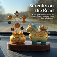 Rotating Horse Car Ornament for Dashboard, Resin Figurine with Wooden Base, Interior Decoration for Vehicle