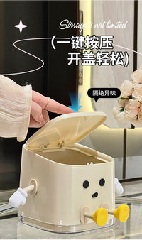 桌面垃圾桶高颜值家用带盖迷你垃圾收纳卧室餐桌客厅可爱小垃圾桶 【标准款/奶油白】桌面垃圾桶（自带小扫把）