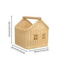 House-Shaped Basket Handwoven rattan Basket with Handle Decorative for Kids, Tabletop, Bookshelf, Nursery