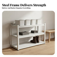 High Bearing Capacity Garment Rack with Hanging Rods Heavy-Duty Exposed Wardrobe with Shelves Easy Assembly Unrestricted Standing Closet Organizer Versatile Design for Homeowners, Students, Cloakroom, Dorm Room, Entryway, Warehouse