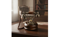 Vintage Corded Desk Phone Wood-Grain Classic Corded Desk Telephone Compact Retro for Office