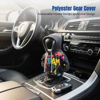Creative Hoodie Car Gear Shift Knob Cover, Printed Polyester Dustproof Sleeve, Universal Car Interior Decoration