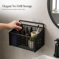 Wall-Mounted Punch-Free Iron Mesh Storage Basket for Bathroom & Cosmetics