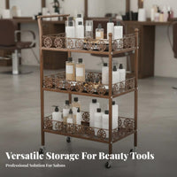 Stylist Station Trolley 360-Degree Swivel Casters 3-Tier Rolling Cart Versatile 3-Shelf Mobile Organizer for Beauticians, Medical Office, Home
