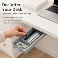 Under Desk Storage Drawer, Attachable Under Desk Drawer for Office Home Study, Small Slide Out Desk Tidy Drawer, 1L Capacity, Modern Minimalist