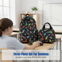Cartoon Dinosaur Backpack Set, Graffiti Design, Breathable, Portable Pencil Case