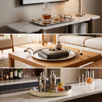 Decorative Mirrored Tray with Handles Mirror-Polished Metal Serving Tray with Handles Reflective for Hosts, Beverage Cart, Dining Table