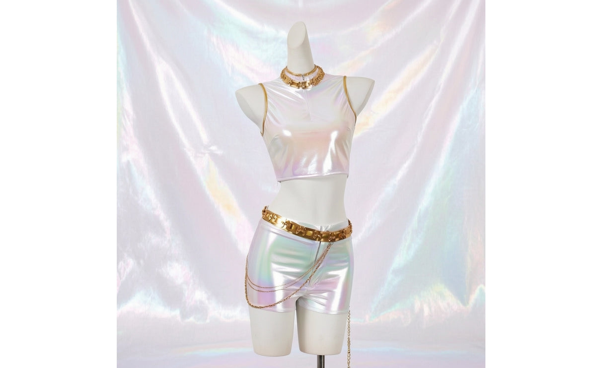 Iridescent Cosplay Stage Outfit Holographic Cosplay Costume Shiny Clothing Shiny for Dance Covers