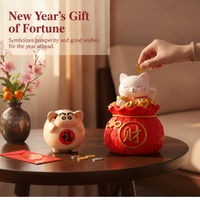Lucky Cat Piggy Bank with New Year Fortune Bag Design, Fall-Resistant Decoration for Living Room and Bedroom