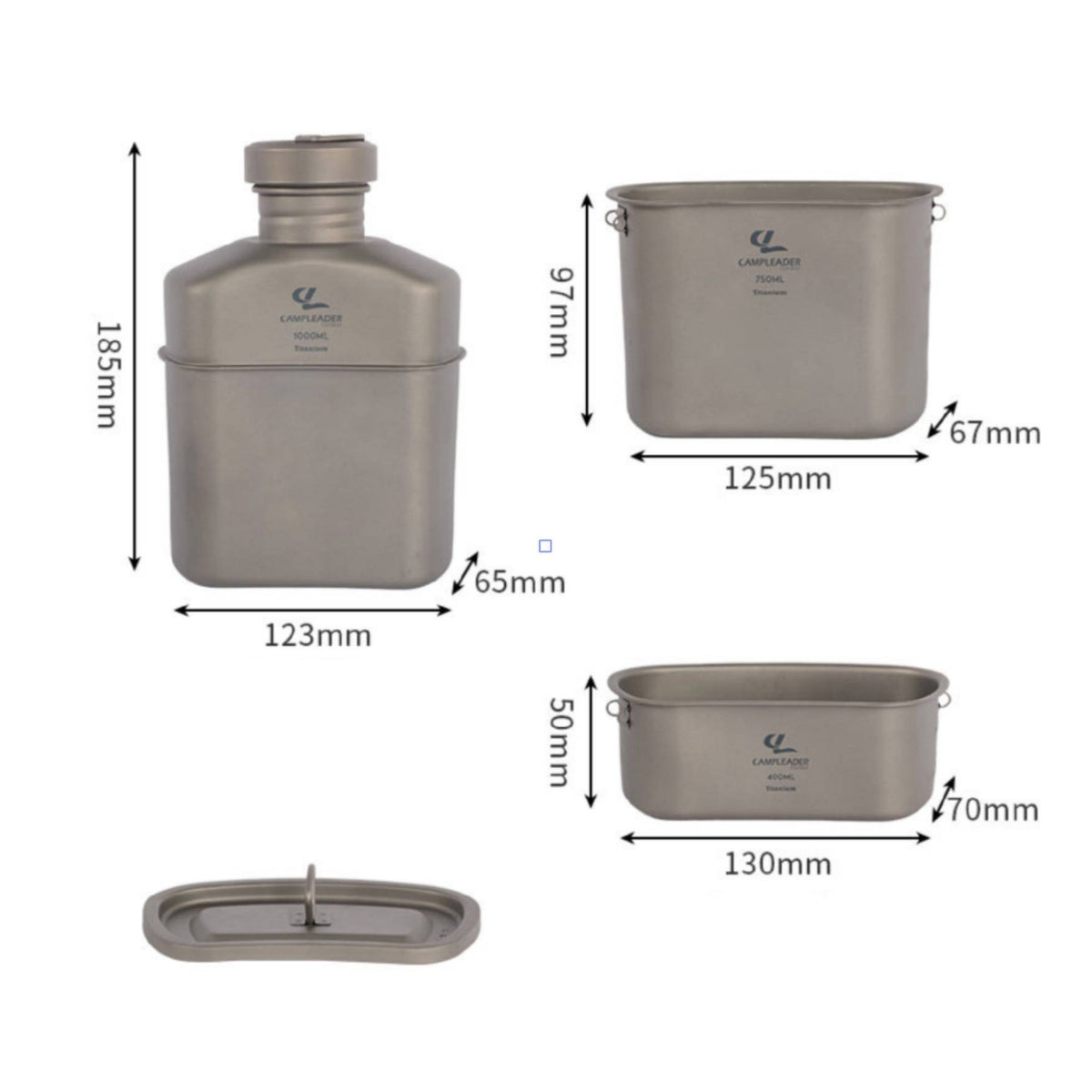 3 Pieces Titanium Bottle and Container Set Matte Water Bottle with Food Containers Camping Cookware Set Ultralight Drinkware