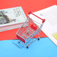 Metal Mini Shopping Cart Rolling Miniature Shopping Trolley Compact Basket Pretend Play for Collectors, Dollhouse