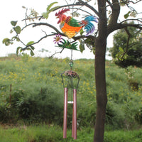 Hand-Painted Rooster-Shaped Wind Chime Iron Metal Wind Chime Glass Hanging Rooster-Shaped Ornament Flower and Foliage