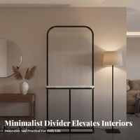 Light-Diffusing Fluted Glass Room Divider Space-Saving Freestanding Glass Partition Lightweight Freestanding Room Partition Rounded Corners for Homeowners, Interior Designers, Office Workers, Entryway, Bedroom, Studio Apartment, Events