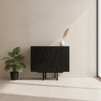 Wood Cabinet with Metal Legs Carved Storage Cabinet Decorative Freestanding Cupboard for Entryway, Living Room