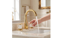 Polished Gold Two-handleHandle Bathroom Faucet Arched Spout Basin Mixer Tap Hot and Cold Three-Hole Faucet Leak-Resistant-Drip-Resistant for Vanity, Washroom