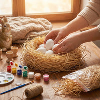 Easter Egg Birds Nest, Paintable Easter Egg Realistic Design Garden Nature Art DIY Decorative Egg Smooth Plain White Simulation Eggshell for Crafters, Adults, Art Projects, Home Decor