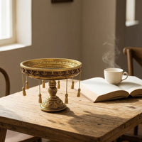 Decorative Pedestal Tray Ornate Tray with Tassels Round Riser for Tabletop, Vanity