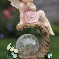 LED Lights Solar Fairy Statue Ornamental Angel Fairy Statue Glowing Resin Angel Ornament Automatic Dusk to Dawn Lighting for Yard, Patio
