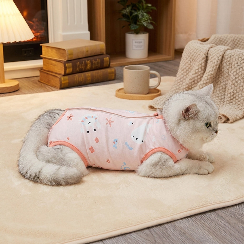 Cat Recovery Suit with Snap Button, Breathable Polyester Spay Suit for Cats, Sleeveless Neuter Suit, Post Surgery Anti Licking Medical Apparel